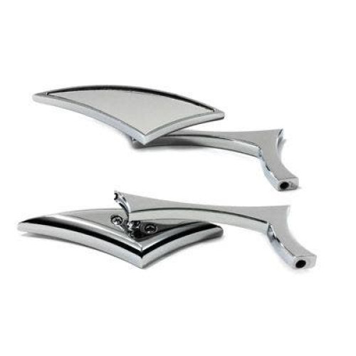 PartzBiz HD: 4401122-V-Twin 34-0858 Odins Curved Chrome Low Profile Mirrors Set Harley or Metric