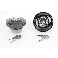 PartzBiz HD VT38-0652 - V-Twin 38-0652 Black Skull Gas Cap Set Vented & Non Vented 1996-Up Harley FX Dyna Softail 