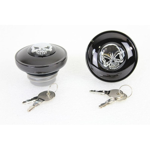 PartzBiz HD: 4401113-V-Twin 38-0652 Black Skull Gas Cap Set Vented & Non Vented 1996-Up Harley FX Dyna Softail 