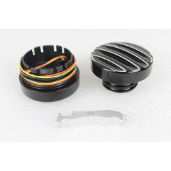 PartzBiz HD VT38-0990 - V-Twin 38-0990 Black LED Cut Ribbed Style Fuel Gauge Screw Cap Set Harley 96-17