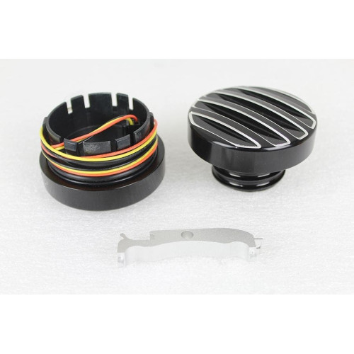 PartzBiz HD: 4401082-V-Twin 38-0990 Black LED Cut Ribbed Style Fuel Gauge Screw Cap Set Harley 96-17