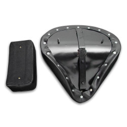 PartzBiz HD VT47-0792 - V-Twin 47-0792 Black Harley Solo Vinyl Seat and Rear Pillion Passenger Pad Set