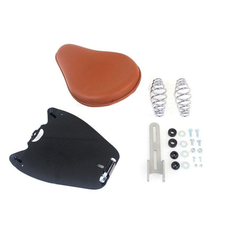 PartzBiz HD: 4401015-V-Twin 47-1565 Solo Seat Complete Kit Brown Vinyl Indian Scout 15-Up Vintage Custom Harley Metric buy best new replacement upgrade chopper Bobber classic vintage