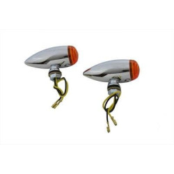 PartzBiz HD VT33-0473 - V-Twin 33-0473 Chrome LED Mini Bullet Turn สัญญาณไฟ LED สีเหลืองอำพัน 3/8” Stem