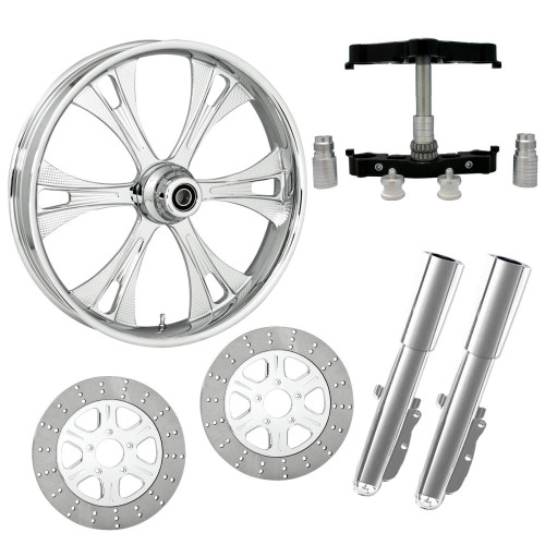 PartzBiz HD: 4400900-Valor Chrome 23” ยางล้อแบบ Dual Rotors พร้อมท่อนล่างและตัวเลื่อน Raked Triple Trees | VALOR-DUAL-CHR-KIT-PCKG