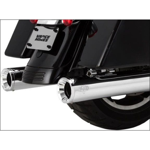 PartzBiz HD: 4400652-Vance & Hines All Chrome 4" Eliminator 400 Slip Ons Mufflers Harley 2017 FLH/T | 16714