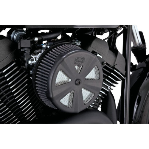 PartzBiz HD: 4400615-Vance & Hines ผ้าคลุมกรองอากาศ 'Skullcap Crown' สีดำสำหรับ Harley 71019 DS10101052