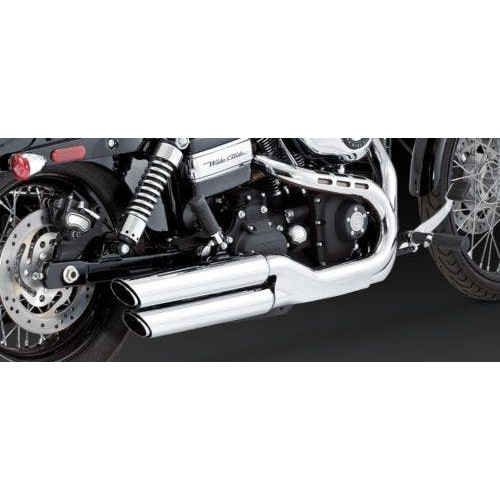 PartzBiz HD: 4400596-Vance & Hines Chrome Twin Slash Slip On Mufflers Harley Dyna FXDF FXDWG 08-16