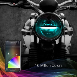PartzBiz HD XK-5IN-KIT-B - XK Glow 5.75” ไฟหน้าสีดำ RGB มอเตอร์ไซค์สมาร์ทโฟนแอพควบคุม Harley Dyna XK-5IN-KIT-B davidson rgb custom auto show รถยนต์รถบรรทุกอัพเกรด