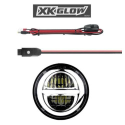 PartzBiz HD XK-5IN-KIT-W - XK Glow 5.75” ไฟหน้าแบบโครเมียม RGB รถจักรยานยนต์สมาร์ทโฟนแอพควบคุม Harley Dyna XK-5IN-KIT-W davidson rgb custom auto show รถยนต์รถบรรทุกอัพเกรด