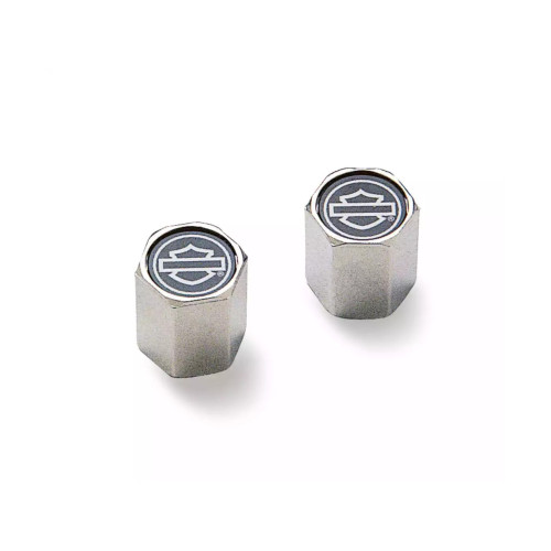 PartzBiz HD: 5000870-Valve Caps Bar & Shield Outline Chrome, Black & White