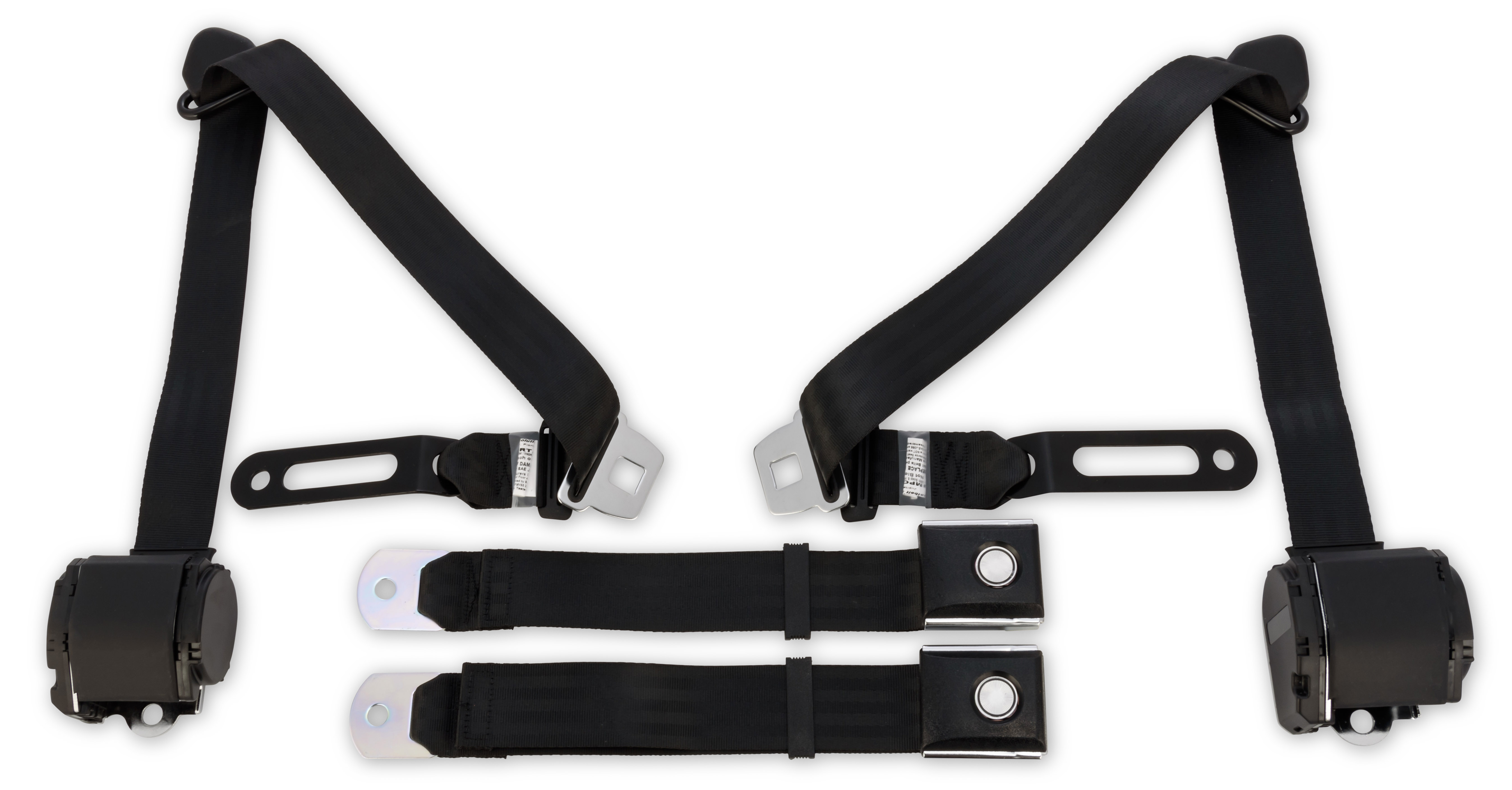 PartzBiz CM SB-3P-BK-PBSB - Scott Drake 3 Point Retractable Seat Belts with Vintage Push Button
