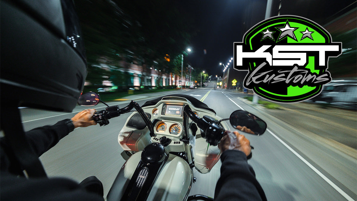 PartzBiz HD 3470878 - KST Kustoms Gloss Black 12‚” แฮนด์รถ Punisher Harley Touring Batwing FLH