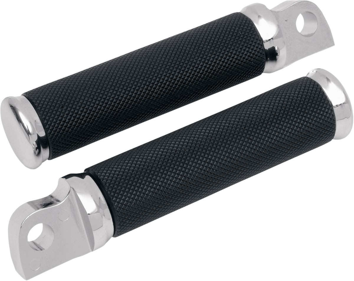 PartzBiz HD 3448113 - Drag Specialties Chrome Hotop Knurled Black Nylon Male Foot Pegs Set Pair Harley