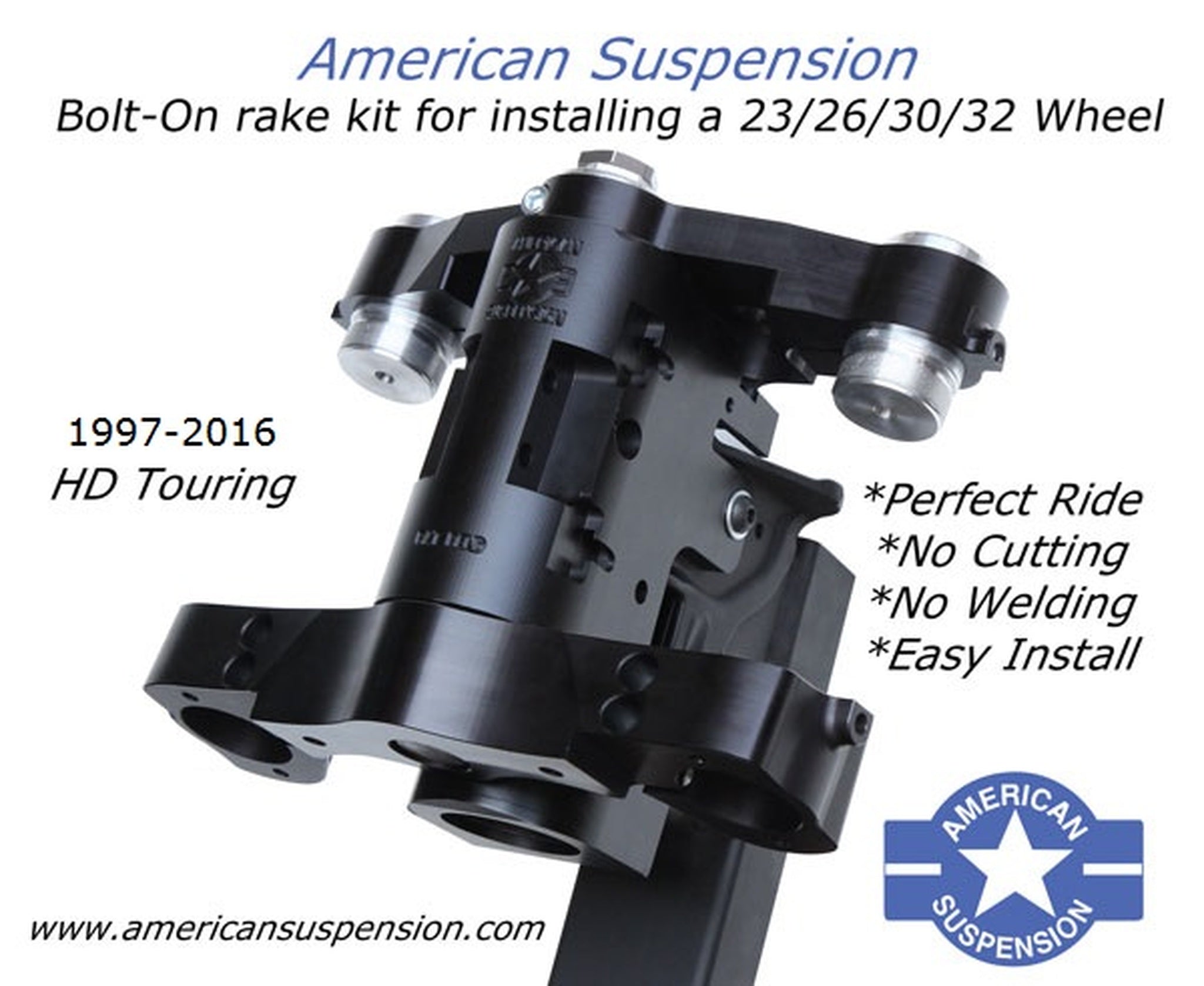PartzBiz HD 3442178 - American Suspension Bolt บนคอหักและต้นไม้ 30‚” ขอบ Harley Touring 2009-2013