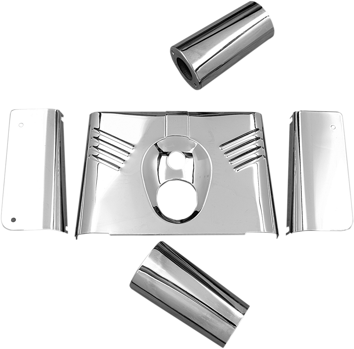 PartzBiz HD 3465038 - Drag Specialties 5 Piece Fork Tins Ribbed Chrome Cover Harley 86-17 FLST Softail