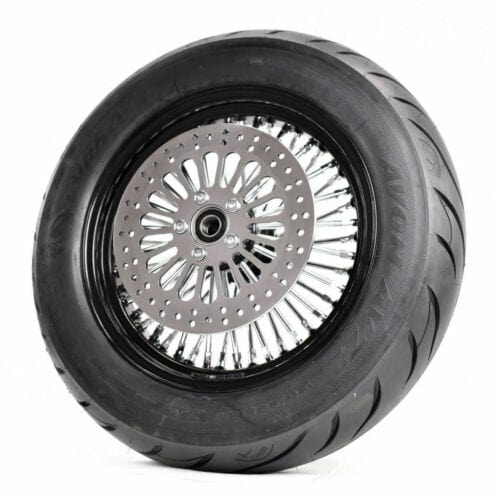 PartzBiz HD 3441605 - 16X5.5 สีดำ 52 Fat Mammoth Spoke ยางล้อหลังแพคเกจ Harley Touring 09 + B