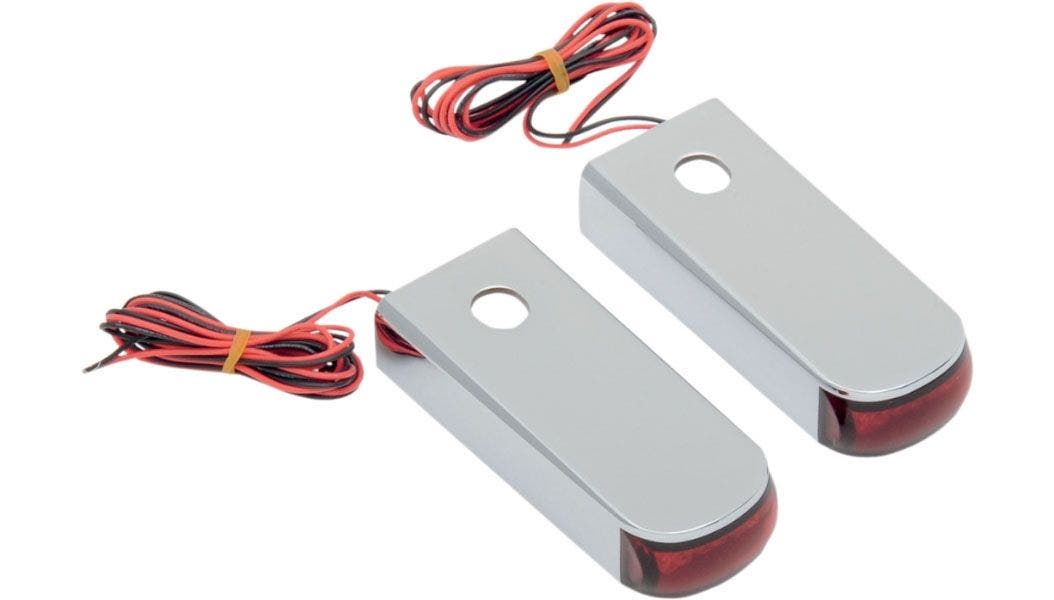 PartzBiz HD 4424808 - โลหะผสม Art Fender Strut Light Chrome Red LED เลนส์สีแดง Harley Softail FL FX 84-17