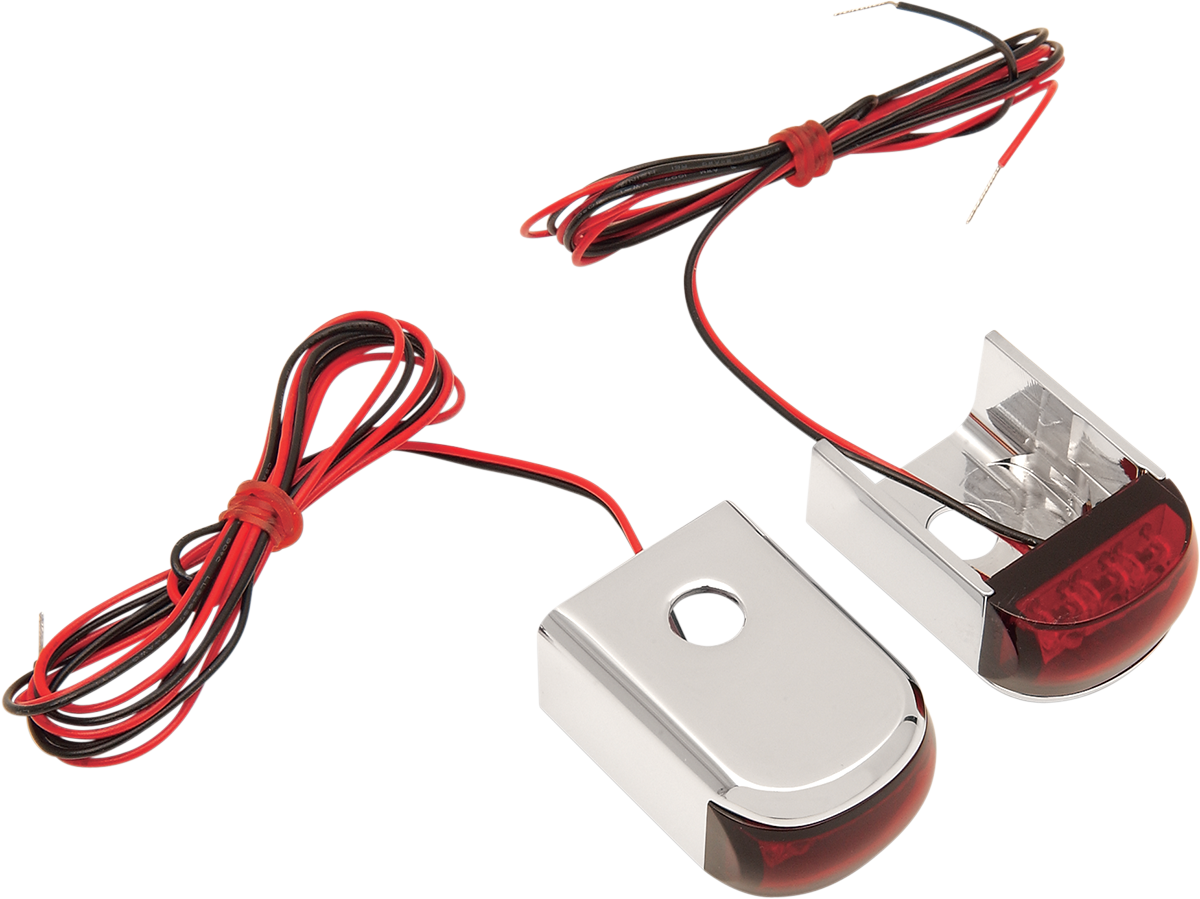 PartzBiz HD 4424809 - โลหะผสม Art Chrome W/LED สีแดงเลนส์สีแดง Fender Strut LED MARKER Light สำหรับ Harley Dyna 1991-2005