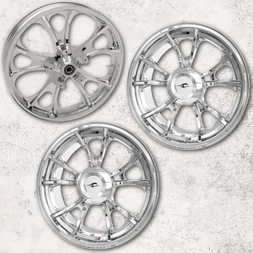 PartzBiz HD 4420855 - Coastal Moto Chrome Largo Precision Cast 3D 21” แพ็คเกจล้อและยางสำหรับ Harley Trike | 3D-LGO213CHABST