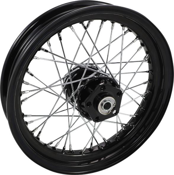 PartzBiz HD 4418311 - Drag Black 16 x 3 40 Spoke ล้อหน้า Dual Disc ไม่มี ABS Harley Touring 73-84