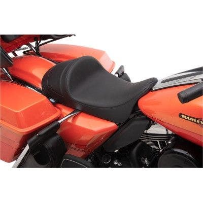 PartzBiz HD 4418012 - Drag EZ-On Predator 2-Up Forward Low Solo Seat ไวนิลสีดำ Harley FLH/T 08-Up 0801-1250 08011250 Harley-Davidson Electra Glide Road Glide Road King Street Glide Tri Glide FLHT FLHR FLTR FLHX