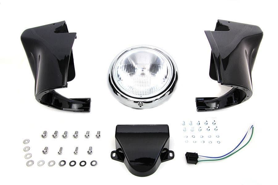 PartzBiz HD 4401294 - V-Twin 24-19647 ” ไฟหน้า Nacelle Cowl Kit สีดำ Harley Shovelhead FL 60-84 ตัวถังรถ บังลม บังลม davidson electra road street glide king ดีที่สุดสำหรับการอัพเกรด การทดแทน คัสตอม bagger bobber chopper electra glide road king street