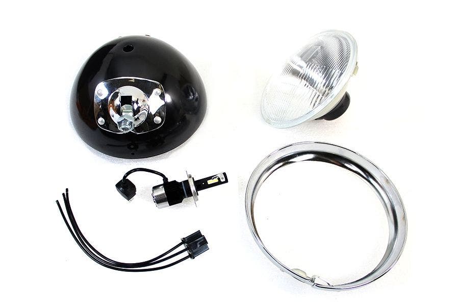 PartzBiz HD 4401146 - V-Twin 33-1769 12 Volt LED ไฟหน้า 7” สีดำ สตั๊ดกลาง Harley Panhead FL 49-59 electra street glide ไฟท้าย เบรก softail touring Bagger Dresser lighting ราคาถูกที่สุด davidson phillips
