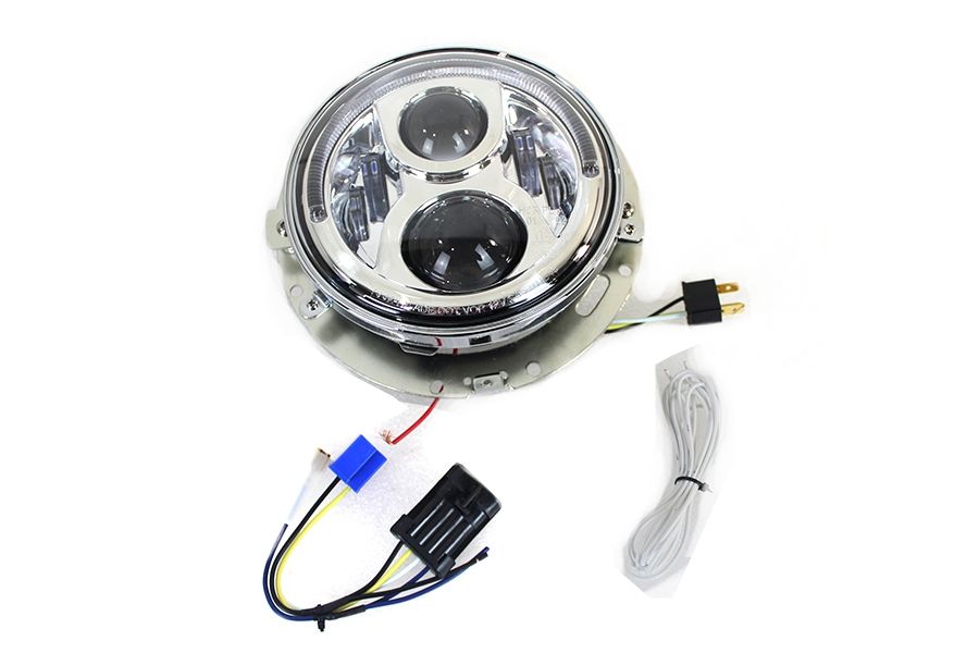 PartzBiz HD 4401148 - V-Twin 33-1769 12 Volt LED ไฟหน้า 7” สีดำ สตั๊ดกลาง Harley Panhead FL 49-59 electra street glide ไฟท้าย เบรก softail touring Bagger Dresser lighting ราคาถูกที่สุด davidson phillips