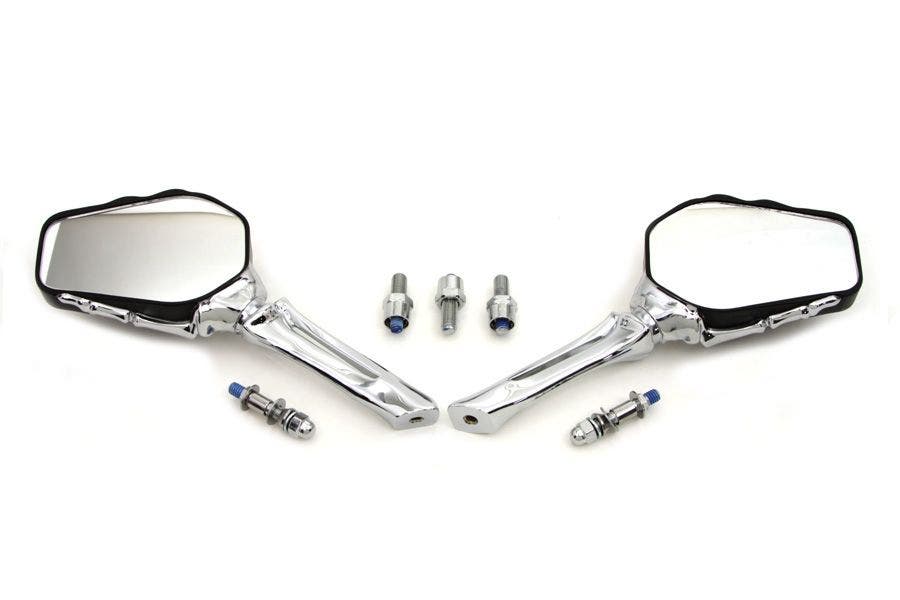 PartzBiz HD 4401125 - V-Twin 34-1319 ชุดกระจกโครงกระดูกพร้อมก้านทรงกระดูก Chrome Harley 65-Up electra street road glide king softail dyna ดีที่สุดสำหรับรถชอปเปอร์แบ็กเกอร์แบบคัสตอม