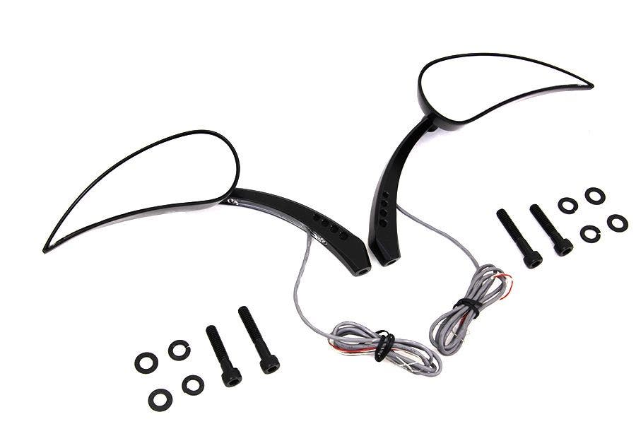 PartzBiz HD 4401132 - V-Twin 34-1245 กระจก Billet Tear Drop พร้อมไฟเลี้ยว Harley เมตริก 65-Up electra street road glide king softail dyna ดีที่สุดสำหรับ chopper bagger แบบคัสตอม ดีที่สุดสำหรับการซื้อ
