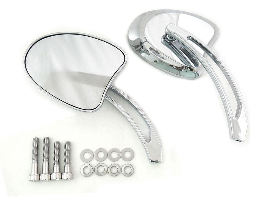 PartzBiz HD 4401134 - V-Twin 34-1959 Chrome Mini Tapered Mirrors Short Slotted Stem Harley Metric '65+ electra street road glide king softail dyna best for custom chopper bagger skull best for buy